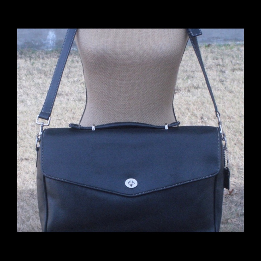 Coach Black Leather Crossbody Briefcase